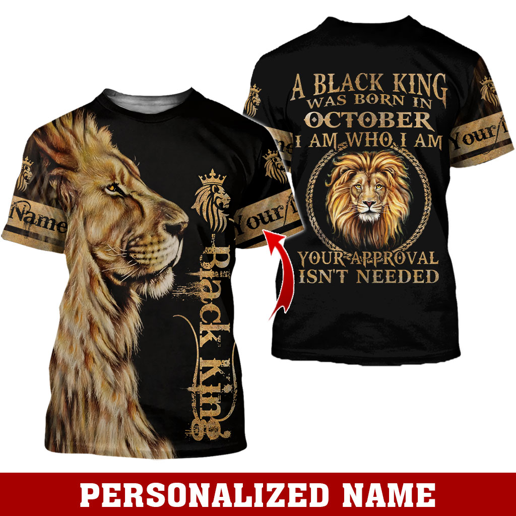 Personalized Name Black King Was Born in October Lion 3D All Over Printed Clothes DHLL080910