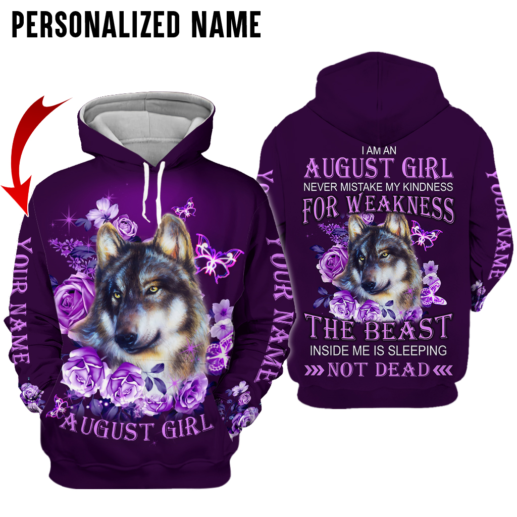 Personalized Name August Wolf Girl 3D All Over Printed Clothes NQTD260308