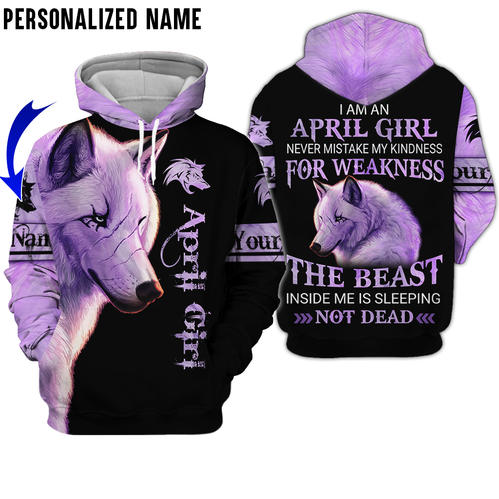 Personalized Name April Wolf Girl 3D All Over Printed Clothes NQML220316